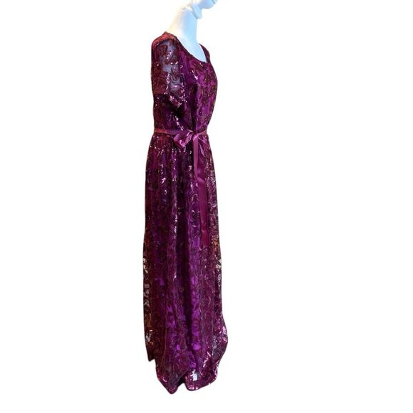 Tahari ASL Short Sleeve Sequin Lace Gown Maxi Dress Women’s Size 16 NEW Purple - Picture 4 of 12